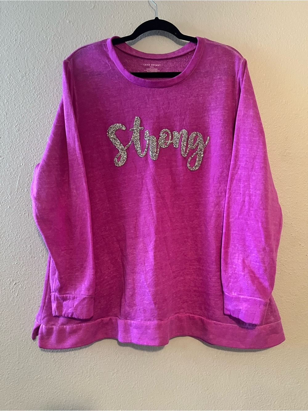 Lane Bryant Womens Plus Graphic Sweatshirt Purple Size 22/24 Strong" Embellish